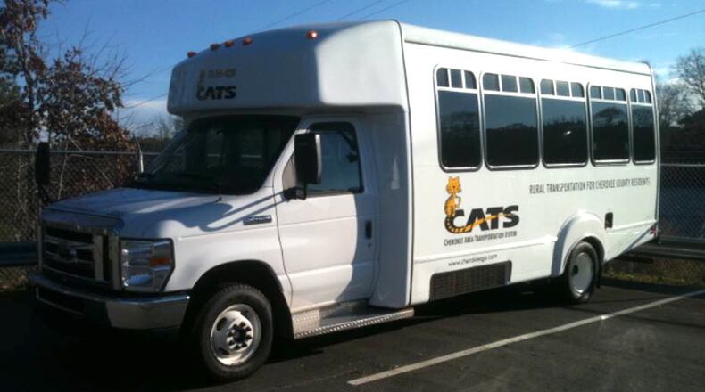 The Cherokee Area Transportation System will soon get a donation of two shuttle buses from the Georgia Department of Transportation Coastal Regional Commission. Pictured is a bus from its existing fleet. CHEROKEE COUNTY TRANSPORTATION SYSTEM via Facebook