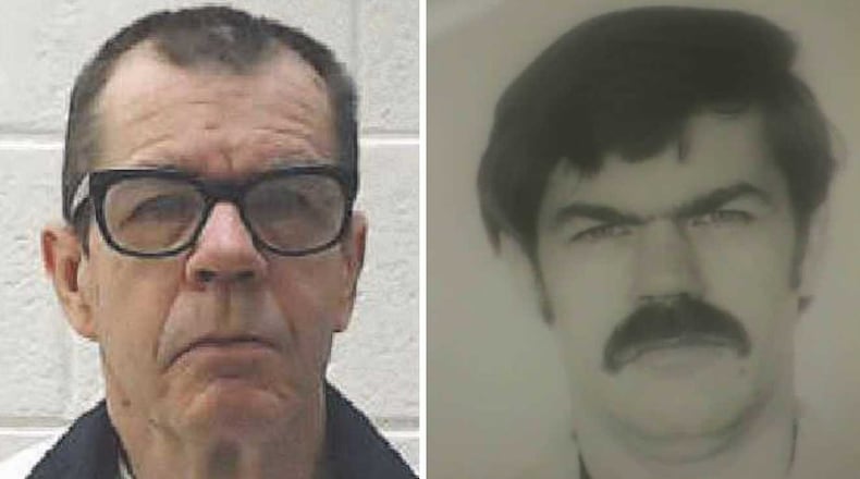 Fred Dalton Brooks in a recent Georgia Department of Corrections photo and in an undated photo from around the time of the 1976 murder for which he's standing trial this week.