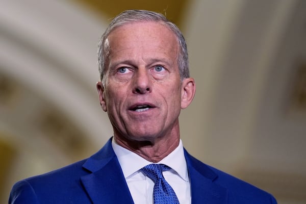 Sen. Majority Leader John Thune, R-S.D., talks after a policy luncheon on Wednesday, July 9, 2025, at the Capitol in Washington. (AP Photo/Mariam Zuhaib)
