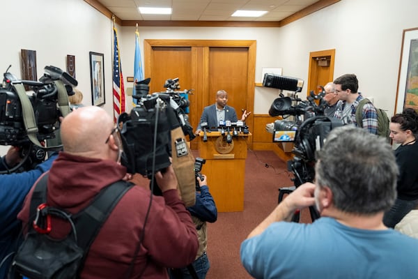 Milwaukee Mayor Cavalier Johnson addresses the media Friday, April 25, 2025, in Milwaukee after county Judge Hannah Dugan was arrested on courthouse grounds. (AP Photo/Andy Manis)