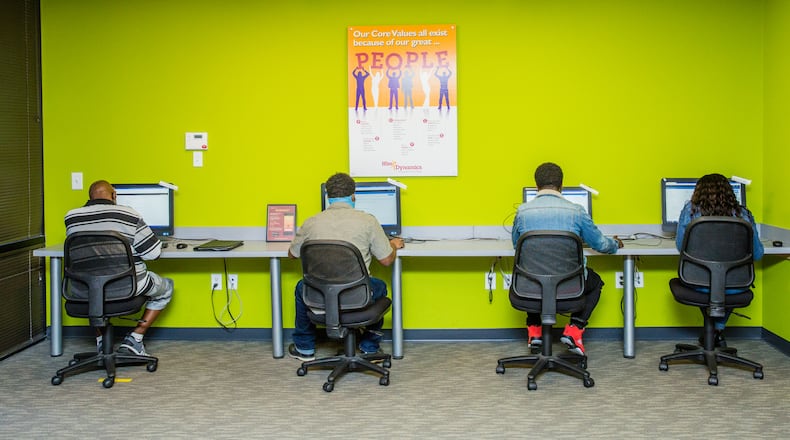 Hire Dynamics hosted a job fair at their Austell location on Wednesday, April 21, 2021. (Jenni Girtman for The Atlanta Journal-Constitution)