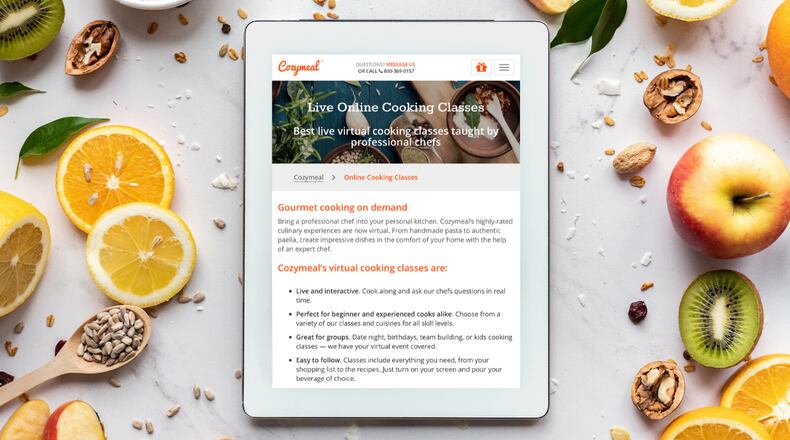 Virtual cooking classes are available from Cozymeal. Courtesy of Cozymeal