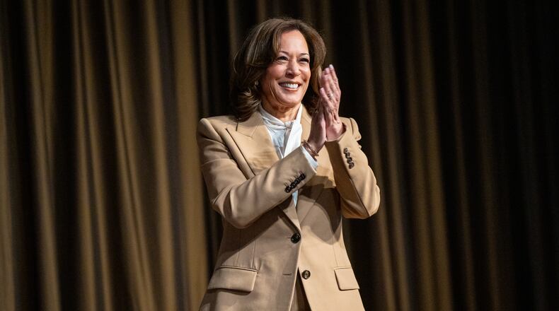 FILE - Kamala Harris, former Vice President and 2024 presidential candidate, arrives during the National Action Network (NAN) Convention in New York, April 10, 2026. (AP Photo/Angelina Katsanis, File)