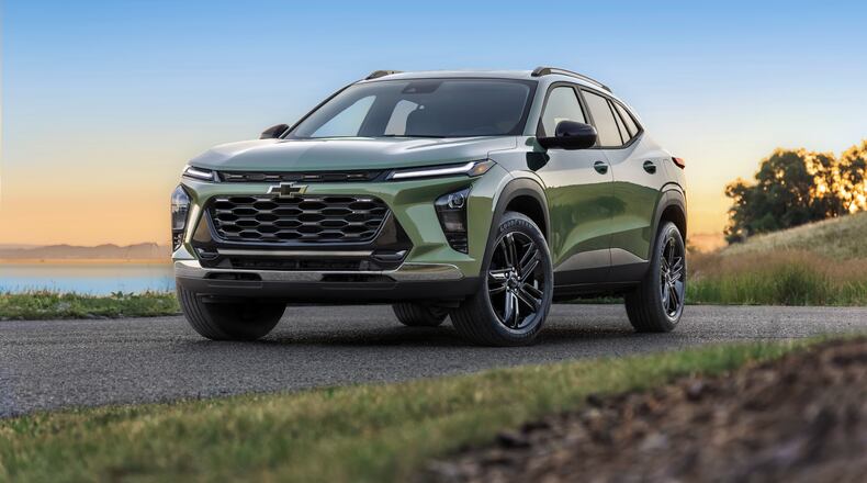 This photo provided by Chevrolet shows the 2025 Chevrolet Trax, which offers budget-friendly pricing and updated tech including an optional 11-inch touchscreen. (Courtesy of General Motors via AP)