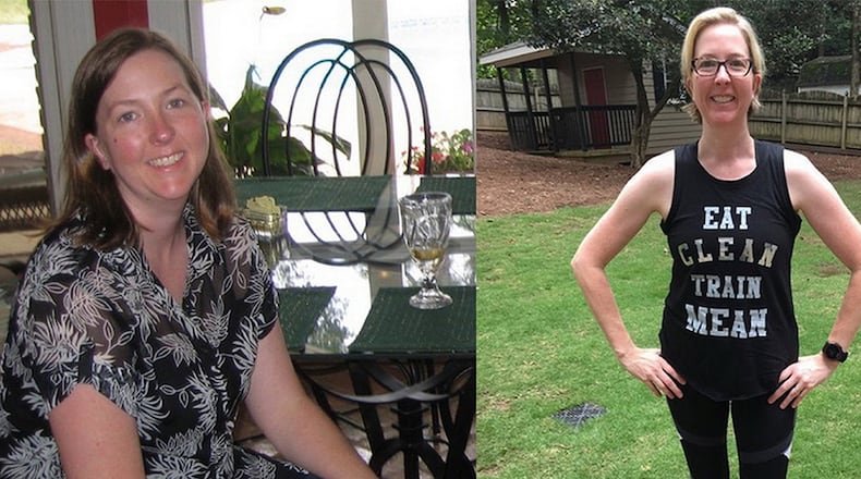 Dana R. Melnyk weighed 190 pounds in the photo on the left, taken in 2010. In the photo on the right, taken in September, she weighed 152 pounds.