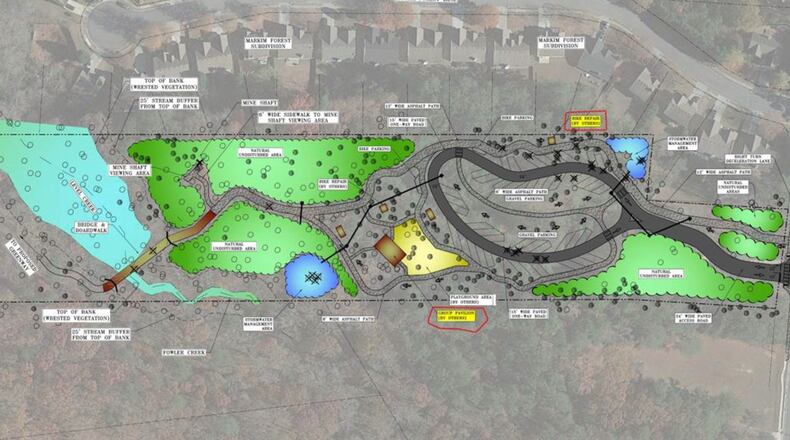 Plans for Gold Mine Park in Sugar Hill will include auto and bike parking, public restrooms and a picnic pavilion. (Courtesy City of Sugar Hill)
