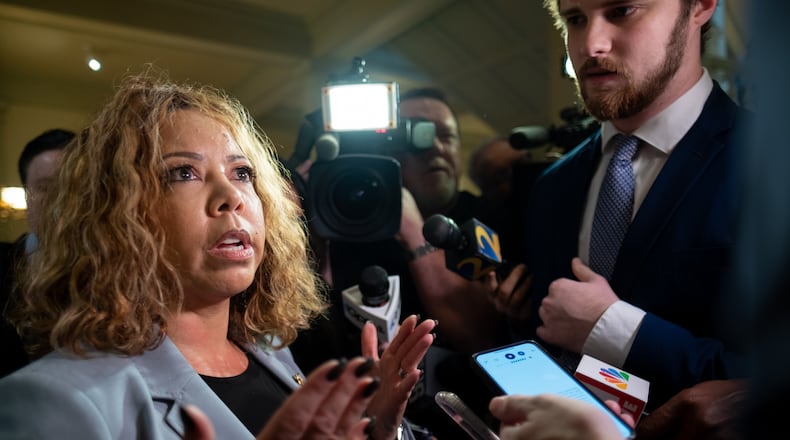 ATLANTA-U.S. Rep. Lucy McBath (D-Georgia) speaks to the media after qualifying to run for reelection Monday morning March 2, 2020 at the Georgia State Capitol. BenGray.com / Special