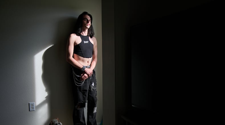 Elijah Button, 21, poses for a portrait in St. Cloud, Fla., Thursday, Aug. 13, 2026. (AP Photo/Jacquelyn Martin)