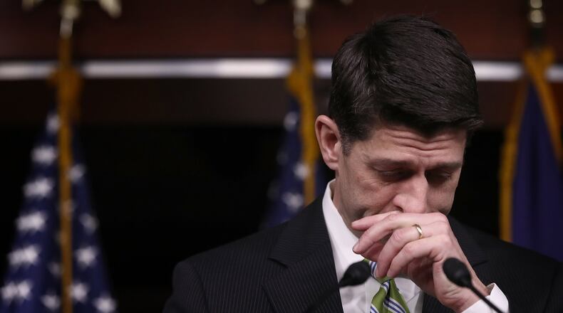WASHINGTON, DC - MARCH 24: U.S. Speaker of the House Paul Ryan delivers remarks at a press conference at the U.S. Capitol after President Trump’s healthcare bill was pulled from the floor of the House of Representatives. (Photo by Win McNamee/Getty Images)