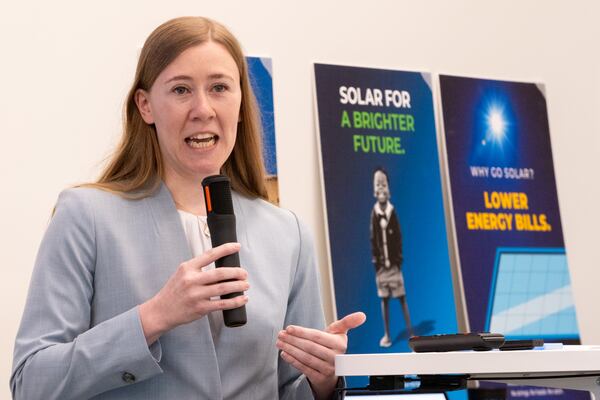 Alica Brown, director of Georgia BRIGHT, speaks at a press event at Trees Atlanta for the launch of initiatives using funding from the federal Solar for All program on Monday, August 4, 2025. (Arvin Temkar/AJC)