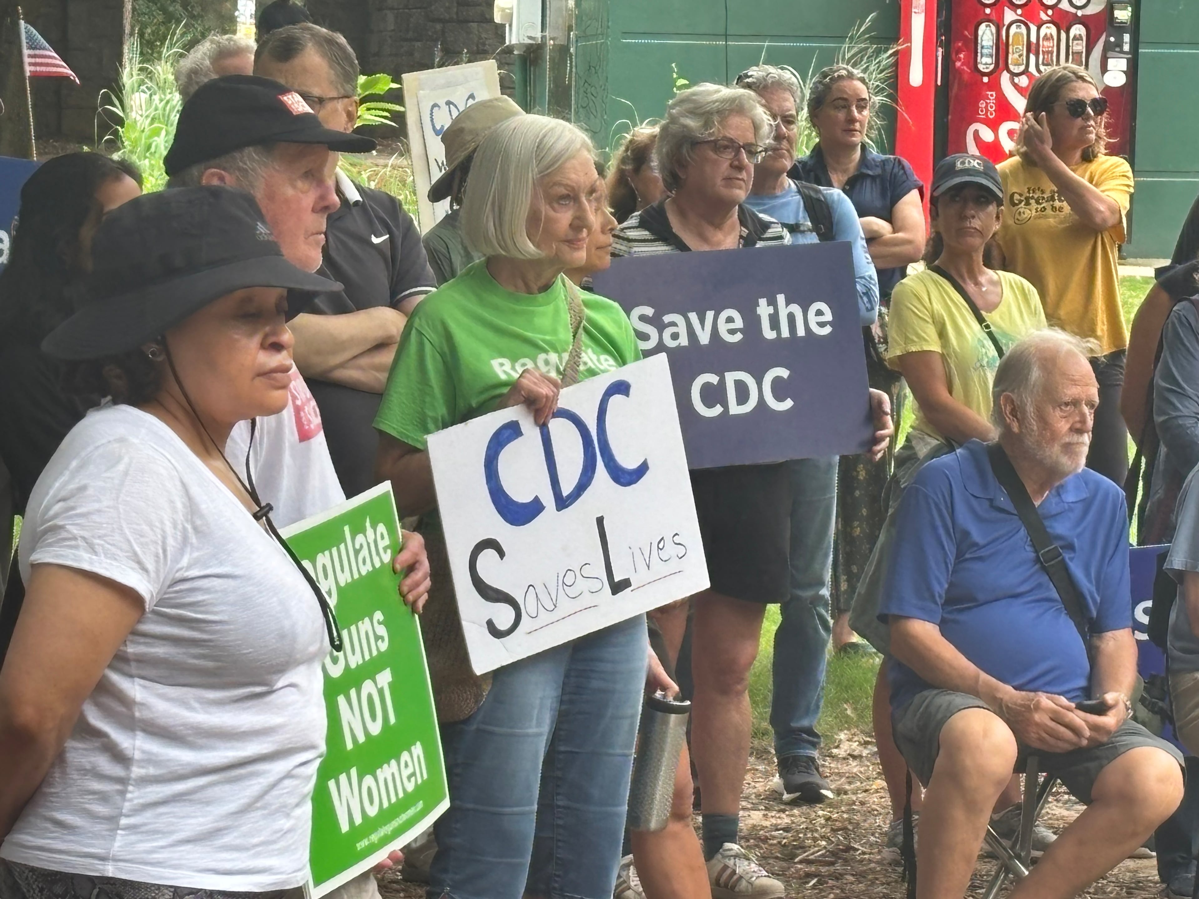 More than 50 people attend the rally in Atlanta's Piedmont Park on Sunday, Aug. 10, 2025, two days after a gunman opened fire at the Centers for Disease Control and Prevention. (David Aaro/AJC)