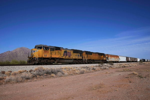 A Union Pacific freight train travels along the tracks, April 17, 2025, in Eloy, Ariz. (Ross D. Franklin/AP)