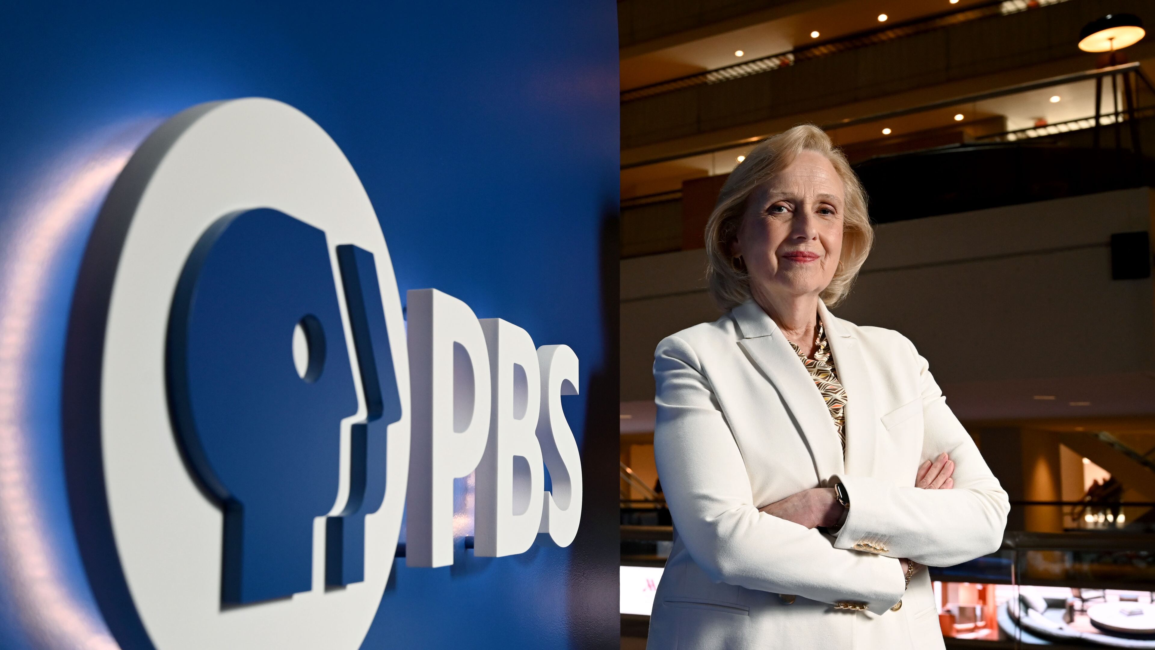 Paula Kerger, president and CEO of PBS, poses for a portrait at PBS Annual Meeting, Tuesday, May 20, 2025, in Atlanta. Rodney Ho interviewed Kerger about the state of public broadcasting in light of recent political funding developments. (Hyosub Shin / AJC)
