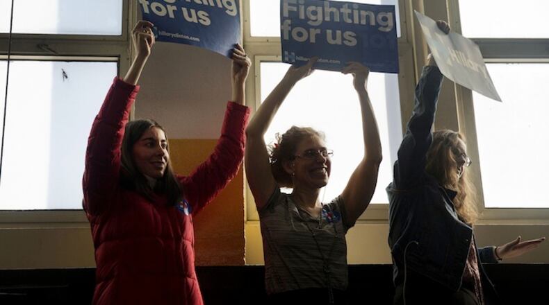 Supporters cheer during a "Women for Hillary" town hall event with Democratic presidential candidate Hillary Clinton in New York on Tuesday, April 5, 2016. Clinton's run for the White House will be a test case of whether playing "woman card'' is winning hand. MUST CREDIT: Bloomberg photo by Victor J. Blue.