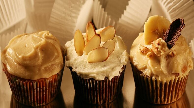A 2009 file image of Banana Cupcakes with Caramel Buttercream Frosting. Bananas are easily frozen and stored for handy use in pancake batter, breads and other baked goods -- including cupcakes. (Susan Tusa/Detroit Free Press/TNS)