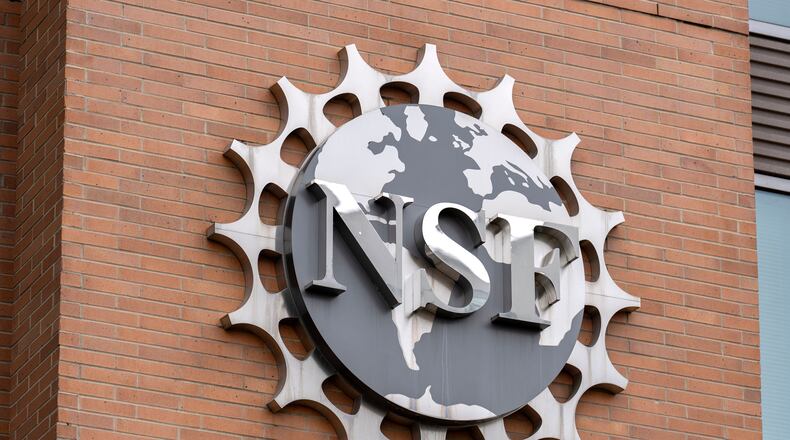 FILE - The headquarters of the National Science Foundation is photographed May 29, 2025, in Alexandria, Va. (AP Photo/Mark Schiefelbein, File)
