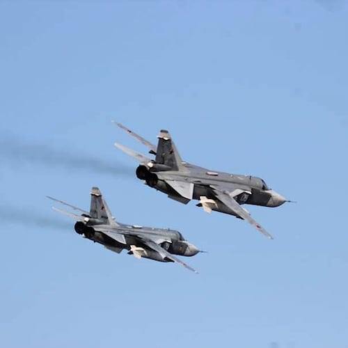 FILE - In this Tuesday, April 12, 2016 photo provided by the U.S. Navy, two Russian Sukhoi Su-24 attack aircraft fly near USS Donald Cook in the Baltic Sea. (U.S. Navy via AP, file)