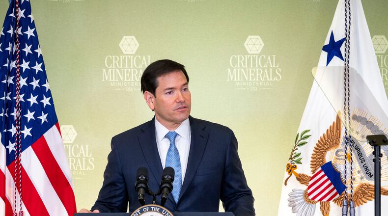Secretary of State Marco Rubio speaks during the Critical Minerals Ministerial meeting at the State Department, Wednesday, Feb. 4, 2026 in Washington. (AP Photo/Kevin Wolf)