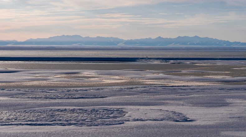 FILE - The Kaktovik Lagoon and the Brooks Range mountains of the Arctic National Wildlife Refuge are seen in Kaktovik, Alaska, Oct. 15, 2024. (AP Photo/Lindsey Wasson, File)