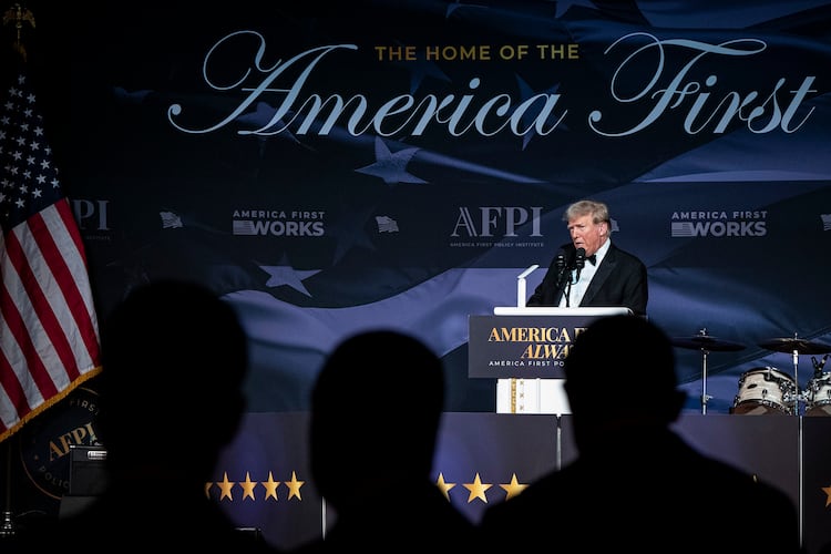 President-elect Donald Trump speaks at an America First Policy Institute gala at his residence, Mar-a-Lago, in Palm Beach, Florida, on Thursday, Nov. 14, 2024. (Haiyun Jiang/The New York Times)