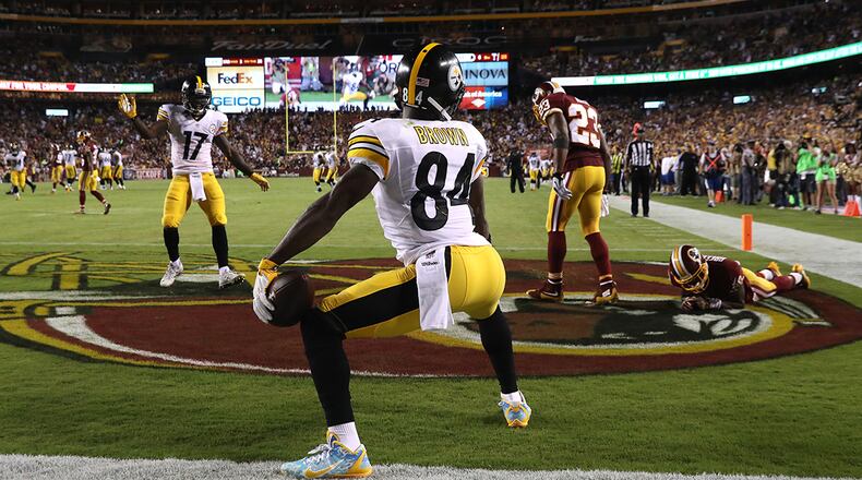 Steelers wide receiver Antonio Brown twerking after scoring a touchdown against the Washington Redskins.