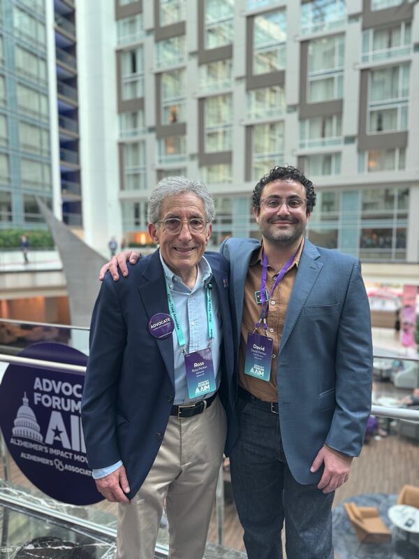 Ross Perleo (left) and his son, David Perleo, attend a recent Alzheimer’s Impact Movement forum in Washington. (Courtesy of Alzheimer’s Association Georgia Chapter)