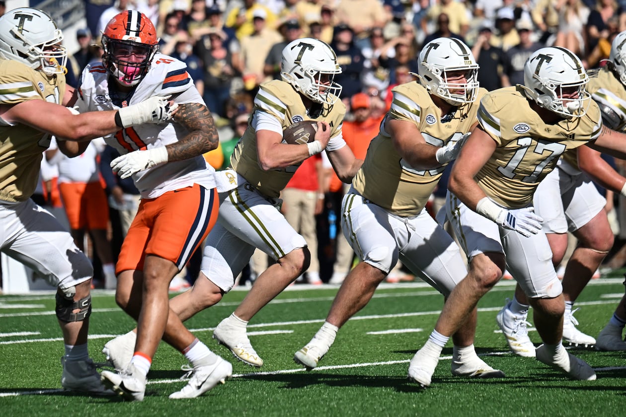 After a bye weekend, Haynes King (center) and 8-1 Georgia Tech look to get back to their winning ways at 3:30 p.m. Saturday at Boston College. (Hyosub Shin/AJC)