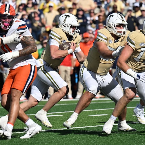 After a bye weekend, Haynes King (center) and 8-1 Georgia Tech look to get back to their winning ways at 3:30 p.m. Saturday at Boston College. (Hyosub Shin/AJC)