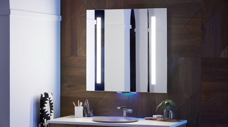 The Kohler Verdera Voice Lighted Mirror comes with a built-in speaker and microphone that lets users interact with Amazon s Alexa digital assistant. A customer could, for instance, ask for a weather report while getting ready in the morning. (Kohler )