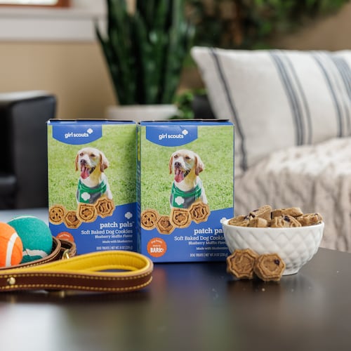 This Aug. 19, 2026 image provided by Girl Scouts of the USA shows their cookies for dogs – dubbed Patch Pals. (Girl Scouts of the USA via AP)