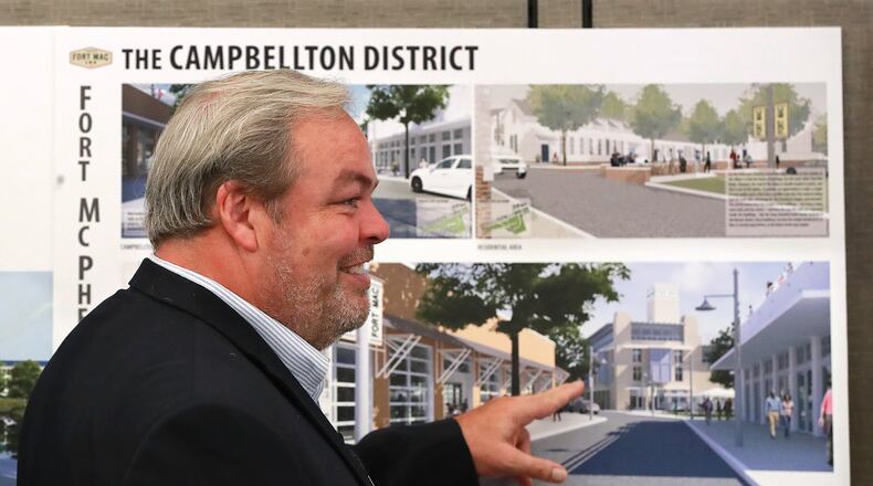 Developer Stephen Macauley describes his proposed Campbellton district during a meeting of the McPherson Implementing Local Redevelopment Authority Board on July 11, 2019, in Atlanta. CURTIS COMPTON/CCOMPTON@AJC.COM