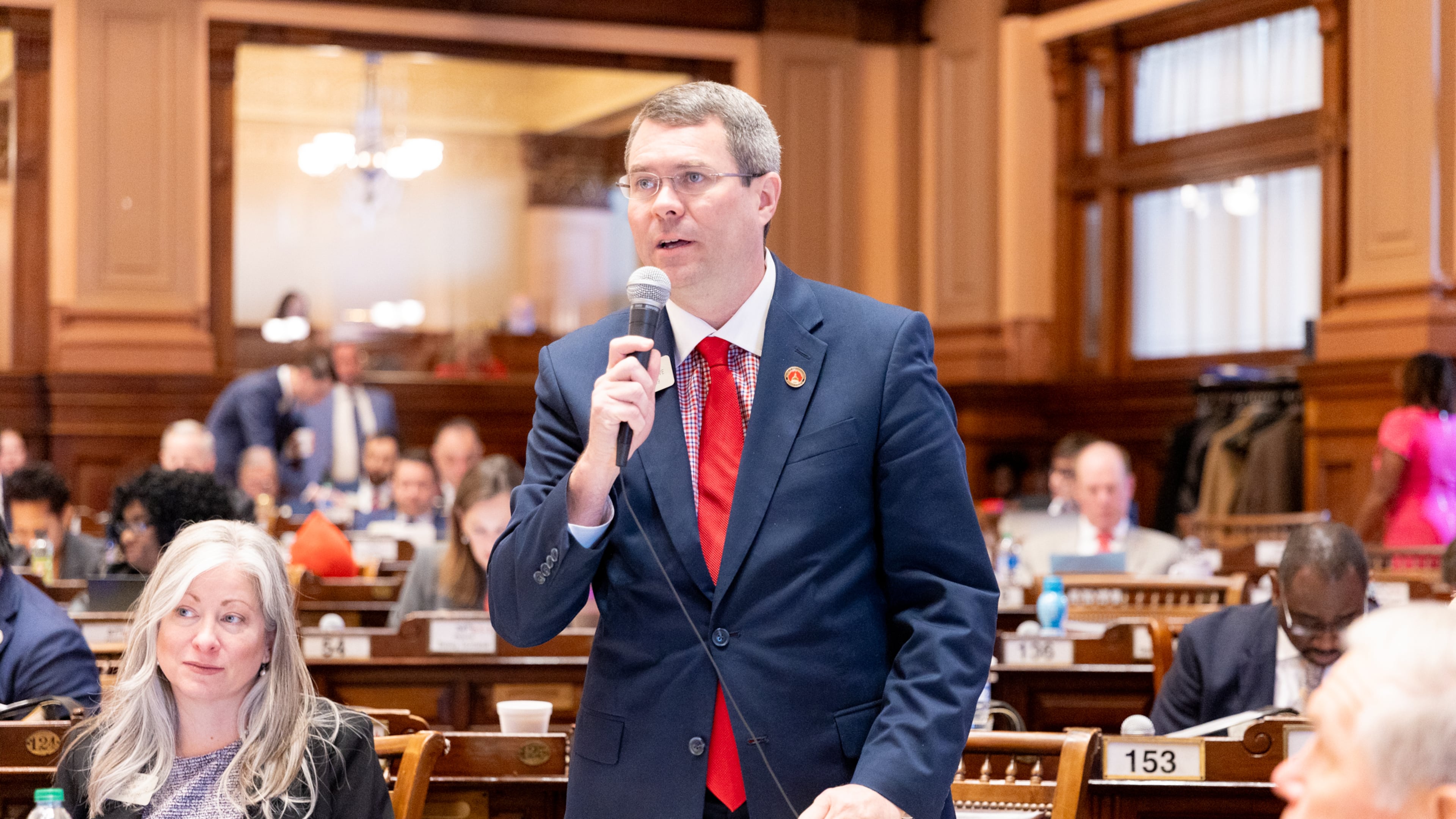 State Rep. Matt Reeves, R-Duluth, pictured speaking in the Georgia House of Representatives in March 2024, is chairing a special study committee on insurance rates. The committee held its first meeting Thursday. (Courtesy of the Georgia House of Representatives)