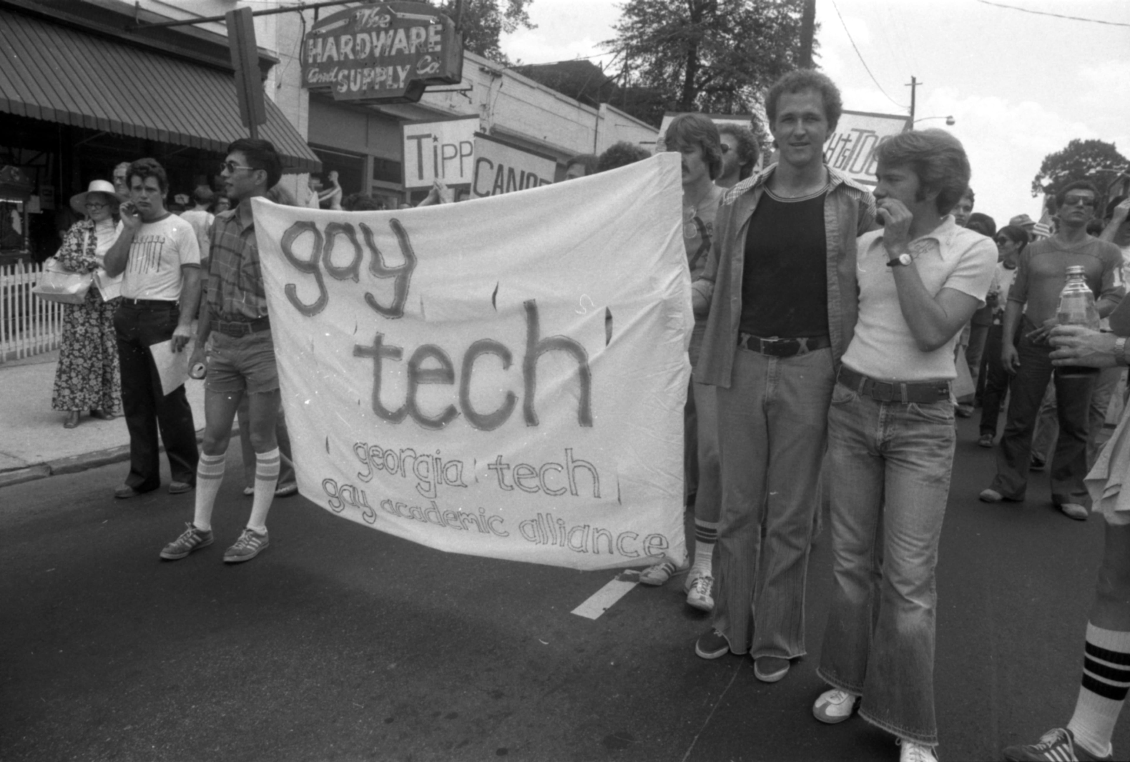 Members of the Georgia Tech Gay Academic Alliance during the Atlanta Pride parade, 1977. (Atlanta Journal-Constitution Photographic Archives. Special Collections and Archives, Georgia State University Library.)