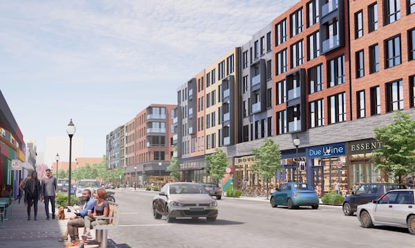 A rendering of One West End from the intersection of Lee Street and Ralph David Abernathy Boulevard.
