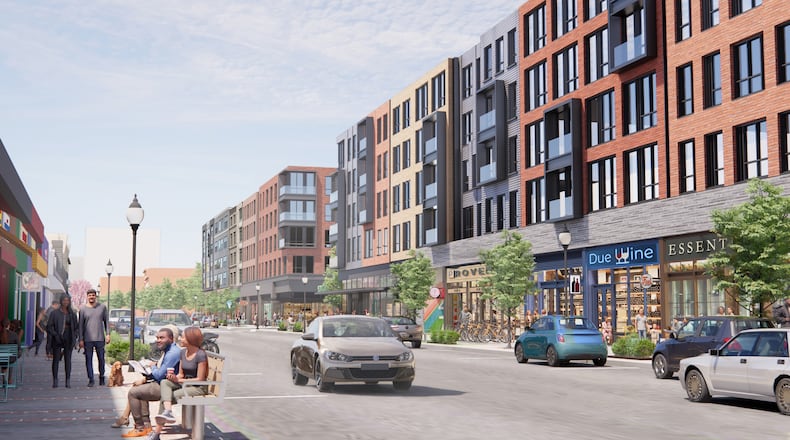 A conceptual rendering, subject to change, of the view of One West End from the corner Lee Street and Ralph David Abernathy Boulevard, released Oct. 16, 2024, by The Prusik Group.