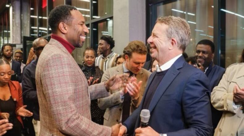 Andre Dickens and Jeremy Zimmer attend as UTA celebrates the official grand opening of its Atlanta office and Artist Space in the heart of Midtown on Wednesday, March 22, 2023, hosted by Jeremy Zimmer (UTA CEO) and Andre Dickens (Mayor of Atlanta), and Steve Cohen, Rob Gibbs and Arthur Lewis (Co-Heads of UTA Atlanta). The opening marks the first among the industry’s biggest talent, sports, entertainment and marketing agencies to establish a full-service base of operations in the city.
(photo: Ben Gray/ABImages)