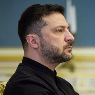 In this photo provided by the Ukrainian Presidential Press Office, Ukrainian President Volodymyr Zelenskyy attends a news conference in Kyiv, Ukraine, Friday, Oct. 31, 2025. (Ukrainian Presidential Press Office via AP)