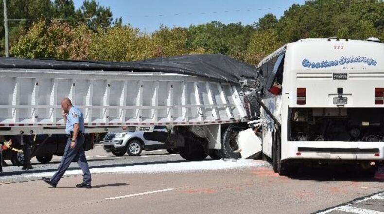 This was the scene of a fatal bus crash Thursday in Gilmer County involving a bus from Marietta. HYOSUB SHIN / HSHIN@AJC.COM