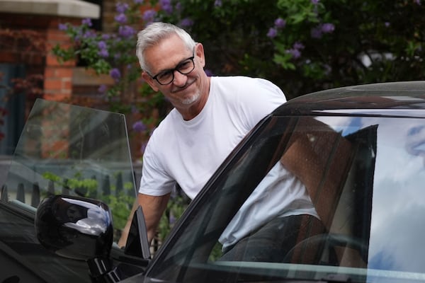 Match of the Day presenter Gary Lineker gets into a car outside his home in London, Monday May 19, 2025. (Ben Whitley/PA via AP)