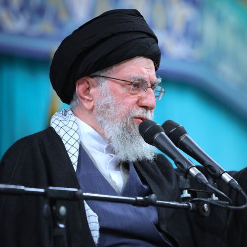 In this photo released by an official website of the office of the Iranian supreme leader, Supreme Leader Ayatollah Ali Khamenei speaks in a meeting, in Tehran, Iran, Saturday, Jan. 17, 2026. (Office of the Iranian Supreme Leader via AP)