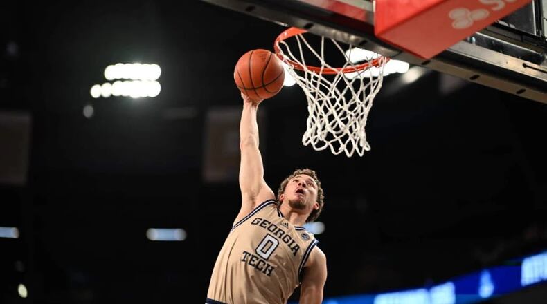 Georgia Tech's Lance Terry soars for a dunk. (Photo courtesy of Georgia Tech Athletics)