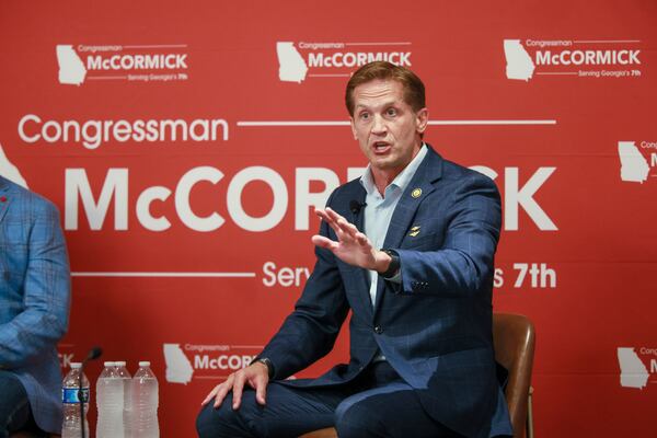 U.S. Rep. Rich McCormick, R-Suwanee, hosts an in-person town hall at the Atlanta Marriott Alpharetta on Thursday. (Jason Getz/AJC)