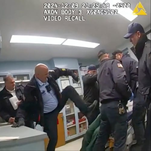 FILE - This image provided by the New York State Attorney General office shows body camera footage of correction officers beating a handcuffed man, Robert Brooks, at the Marcy Correctional Facility in Oneida County, N.Y., Dec. 9, 2024. (New York State Attorney General office via AP, File)