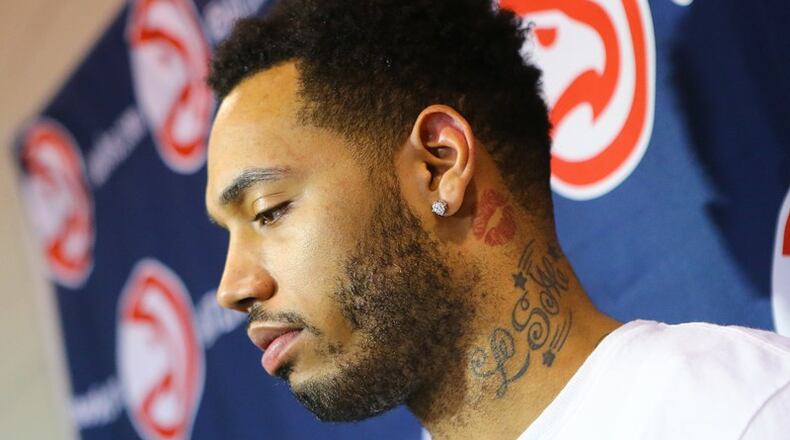 Ex-Hawk Mike Scott, who was arrested on drug charges in Banks County in July 2015. (Curtis Compton/ccompton@ajc.com)