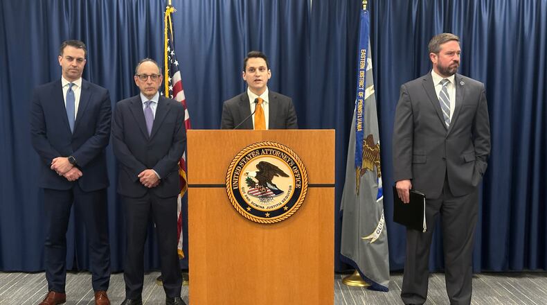 David Metcalf, U.S. Attorney for the Eastern District of Pennsylvania, speaks during a news conference to announce charges against 20 people including 15 former college basketball players, in what prosecutors called a betting scheme to rig NCAA and Chinese Basketball Association games, Thursday, Jan. 15, 2026 in Philadelphia. (AP Photo/Tassanee Vejpongsa)