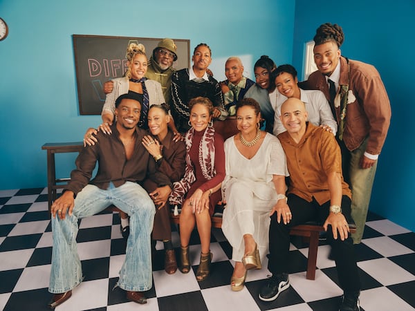A Different World - Season 1. (L to R) Chibuikem Uche, Kennedi Reece, Cree Summer, Kadeem Hardison, Jordan Aaron Hall, Jasmine Guy, Felicia Pride, Debbie Allen, Alijah Kai, Darryl M. Bell, Maleah Joi Moon, Cornell Young IV in A Different World. (Courtesy of Micaiah Carter/Netflix)