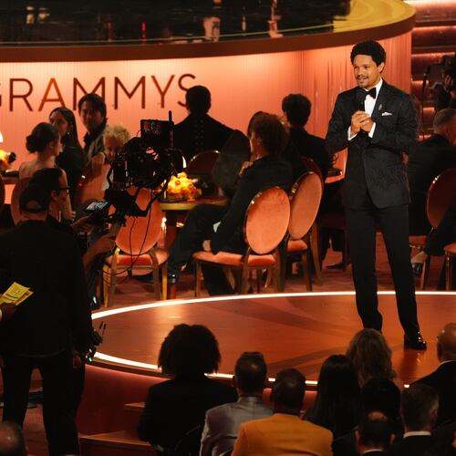 Host Trevor Noah speaks during the 68th annual Grammy Awards on Sunday, Feb. 1, 2026, in Los Angeles. (AP Photo/Chris Pizzello)