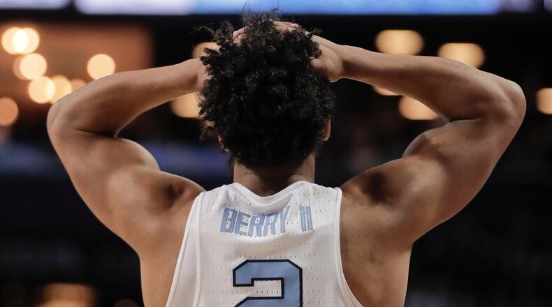 North Carolina guard Joel Berry II (2) reacts in the second half of an NCAA college basketball game against the Duke during the semifinals of the Atlantic Coast Conference tournament, Friday, March 10, 2017, in New York. (AP Photo/Julie Jacobson)