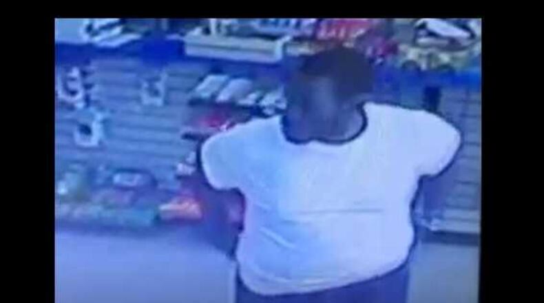 Surveillance footage shows the man in the Shell station just minutes before the alleged Jeep theft.