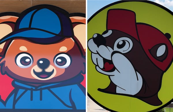 Buc-ee’s filed a trademark infringement lawsuit against Teddy’s Market, saying it operates under a “confusingly similar” brand. At issue are the mascots for Buc-ee's (right) and Teddy's Market. (Ben Hendren for the AJC, Hyosub Shin/AJC)